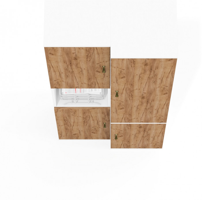 Лидер-8 Модуль Пенал + Пенал МД 21Б, цвет белый шагрень/крафт золото, ШхГхВ 80х37,5х190 см., универсальная сборка