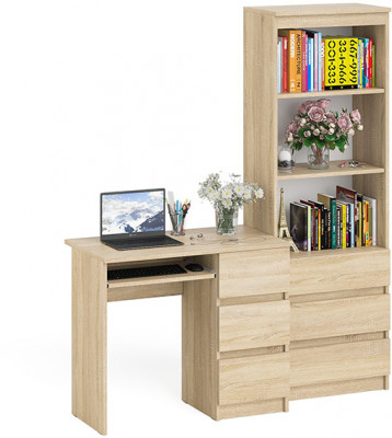 Мори Стол компьютерный МС-6 правый + Стеллаж МСТ600.3, цвет дуб сонома, ШхГхВ 150,4х50х179,6 см., выдвижные ящики справа, НЕ универсальная сборка