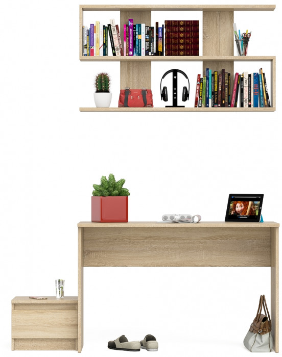 Мори Стол письменный МСП1200.1 + Тумба ТМП400.1 + Полка 1200, цвет дуб сонома, ШхГхВ 160,8х50х209,6 см., универсальная сборка