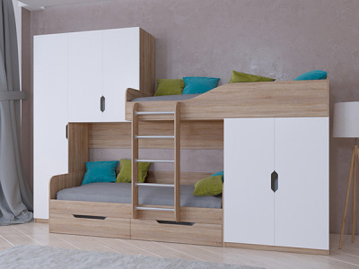 Кровать двухъярусная ЛЕО Сонома/Белый