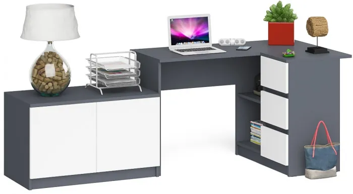 Мори компьютерный стол МС-16 правый + Тумба МА900.1, графит/белый