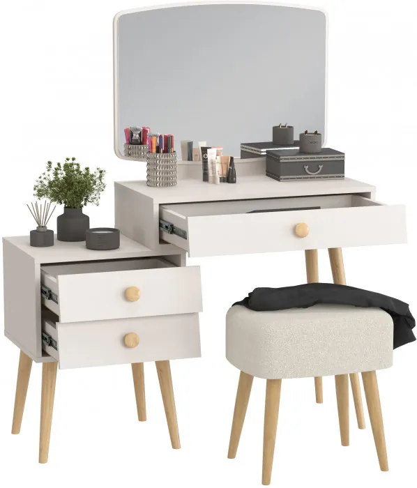 Афина Спальня 4-25901М1к.с. Трюмо + Банкетка 6-5135ТКШбеж Полли, цвет кашемир серый/ткань бежевая, ШхГхВ 105х38,6х129 + 44х34х45 см., универс. сб.