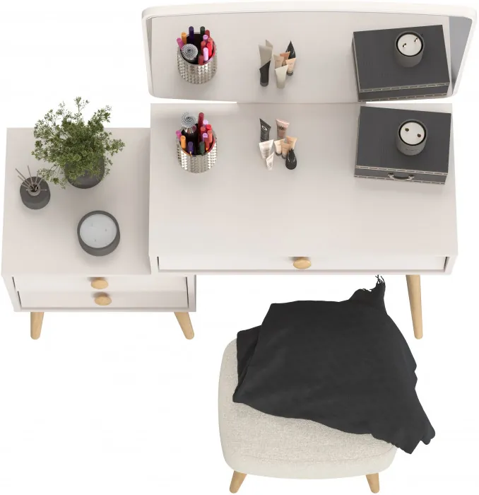 Афина Спальня 4-25901М1к.с. Трюмо + Банкетка 6-5135ТКШбеж Полли, цвет кашемир серый/ткань бежевая, ШхГхВ 105х38,6х129 + 44х34х45 см., универс. сб.