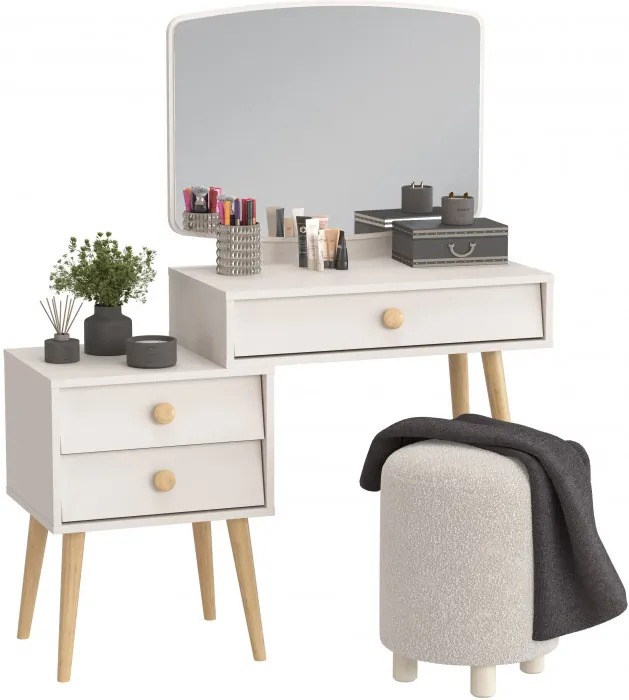 Афина Спальня 4-25901М1к.с. Трюмо + Банкетка 6-5137ТКШсв.серый Марта, цвет кашемир серый/ткань светло-серая, ШхГхВ 105х38,6х129 + 36х36х46 см, ун. сб.