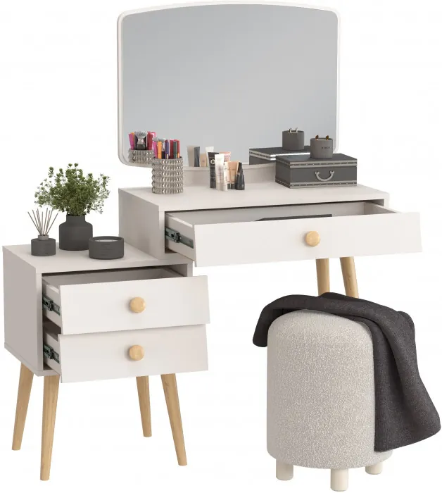 Афина Спальня 4-25901М1к.с. Трюмо + Банкетка 6-5137ТКШсв.серый Марта, цвет кашемир серый/ткань светло-серая, ШхГхВ 105х38,6х129 + 36х36х46 см, ун. сб.