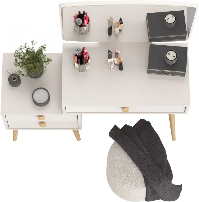 Афина Спальня 4-25901М1к.с. Трюмо + Банкетка 6-5137ТКШсв.серый Марта, цвет кашемир серый/ткань светло-серая, ШхГхВ 105х38,6х129 + 36х36х46 см, ун. сб.