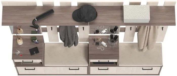 Лира ГК Прихожая 2 Два х Тумба под обувь + Два х Вешалка с зеркалом, цвет бодега тёмный/бодега светлый, ШхГхВ 200х33х185 см., универсальная сборка