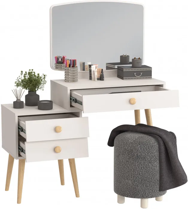 Афина Спальня 4-25901М1к.с. Трюмо + Банкетка 6-5137ТКШтем.серый Марта, цвет кашемир серый/ткань тёмно-серая, ШхГхВ 105х38,6х129 + 36х36х46 см, ун. сб.