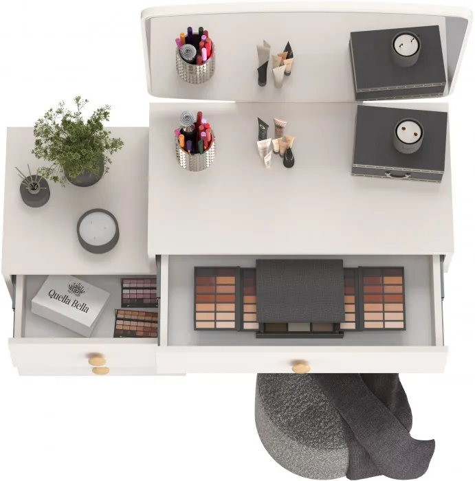 Афина Спальня 4-25901М1к.с. Трюмо + Банкетка 6-5137ТКШтем.серый Марта, цвет кашемир серый/ткань тёмно-серая, ШхГхВ 105х38,6х129 + 36х36х46 см, ун. сб.