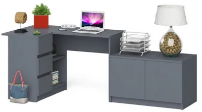 Мори компьютерный стол МС-16 левый + Тумба МА900.1, графит/белый