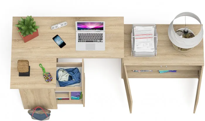 Мори компьютерный стол МС-16 левый + Тумба МА900.1, дуб сонома