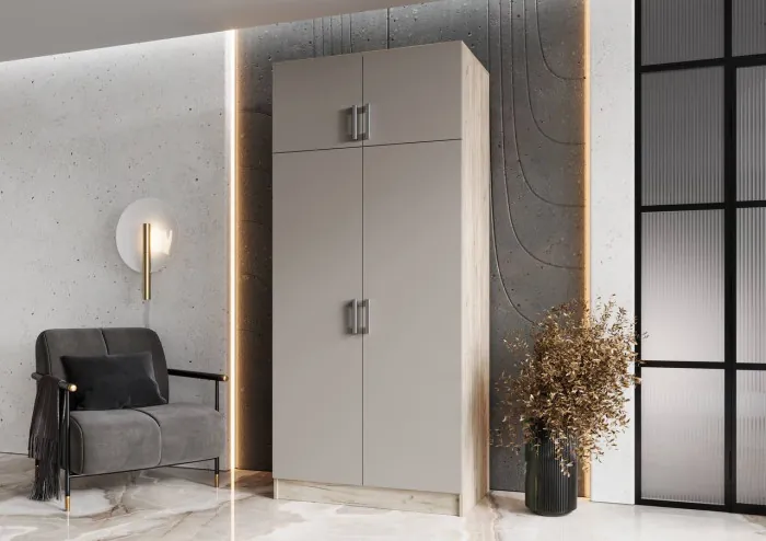 Шкаф 2-х створчатый (штанга+полка), Крафт серый/Кашемир