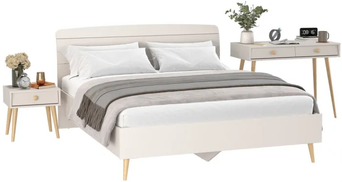 Афина Спальня Кровать 1600 + Стол + Тумба, цвет кашемир серый, ШхГхВ 164,6х210,2х95,6 + 100х45х76 + 45х37х45 см., 1600х2000 мм., б/м, осн. есть