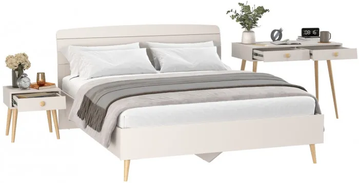 Афина Спальня Кровать 1600 + Стол + Тумба, цвет кашемир серый, ШхГхВ 164,6х210,2х95,6 + 100х45х76 + 45х37х45 см., 1600х2000 мм., б/м, осн. есть