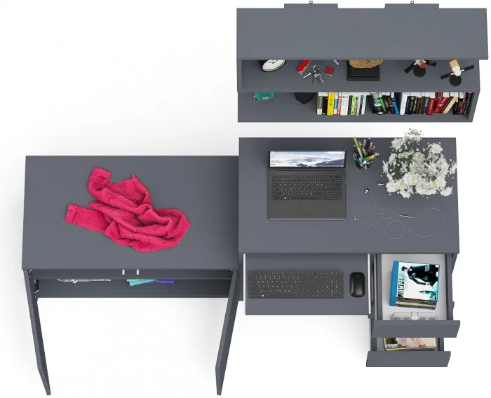 Мори компьютерный стол МС-6 правый + Тумба МА900.1 + Полка 900, графит