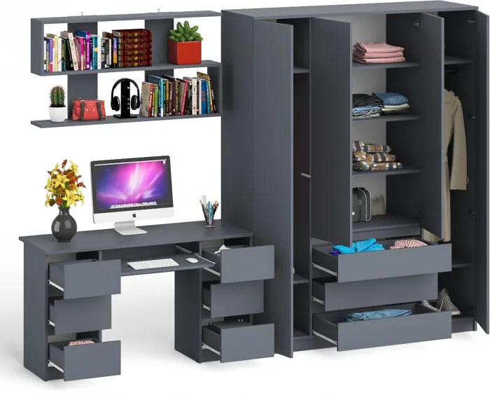 Мори компьютерный стол МС-2 + Шкаф МШ1600.1 + Полка 1200, графит