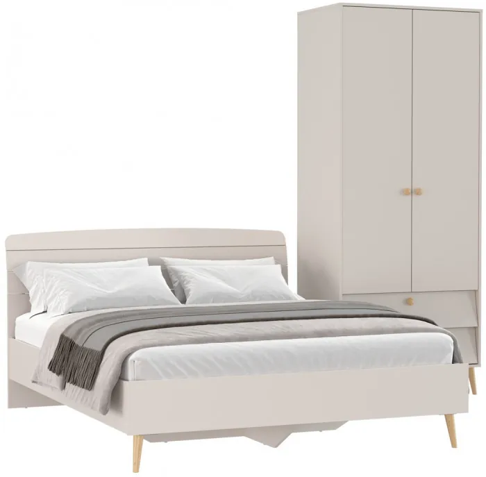 Афина Спальня Кровать 1600 + Шкаф 2-х дверный, цвет кашемир серый, ШхГхВ 164,6х210,2х95,6 + 90,3х56,3х220 см., сп.м. 1600х2000 мм., б/м, осн. есть