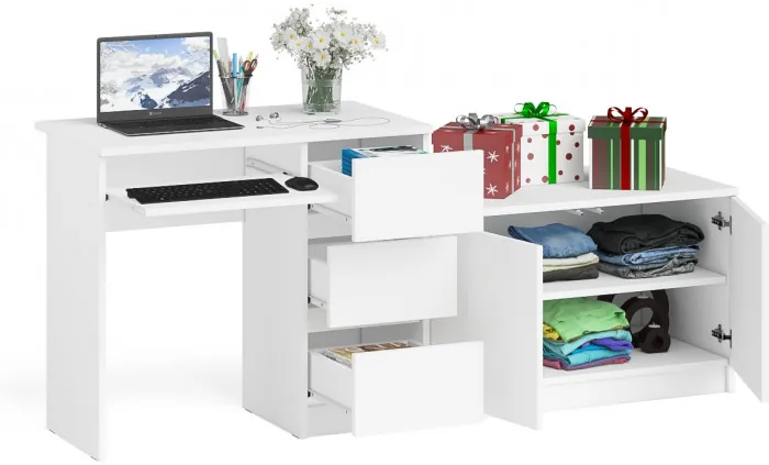 Мори компьютерный стол МС-6 правый + Тумба МА900.1, белый