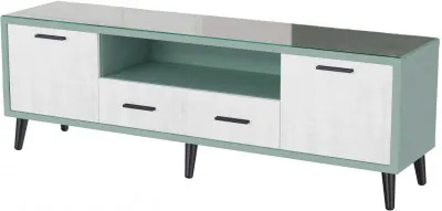 Тумба ТВ интерьерная 1,6 Ланс мятный/мдф холст белый