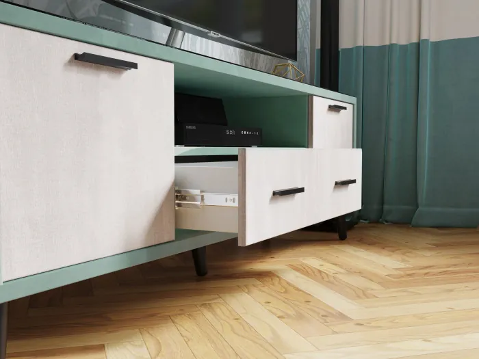 Тумба ТВ интерьерная 1,6 Ланс мятный/мдф холст белый