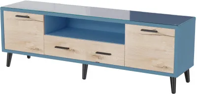 Тумба ТВ интерьерная 1,6 Ланс светло-голубой/мдф дуб канадский