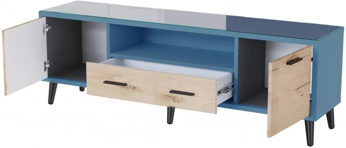 Тумба ТВ интерьерная 1,6 Ланс светло-голубой/мдф дуб канадский