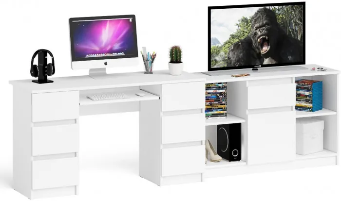 Мори Стол компьютерный МС-2 + Тумба МТВ1204.1, цвет белый, ШхГхВ 255,8х50х76,6 см., универсальная сборка