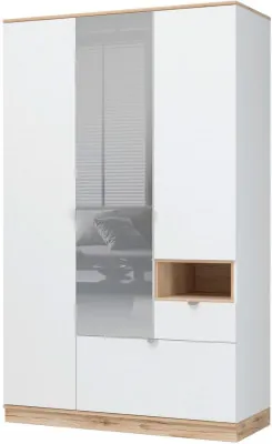 Юкки ШК1Я-1350 Шкаф 3х створчатый с зеркалом Дуб делано/Белый