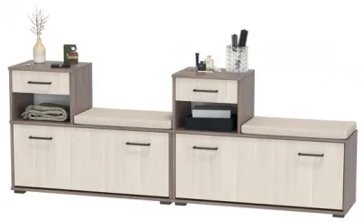 Лира ГК 2-0714+2-0714бод.тем/св Тумба под обувь, цвет бодега тёмный/бодега светлый, ШхГхВ 200х33х75,5 см., универсальная сборка