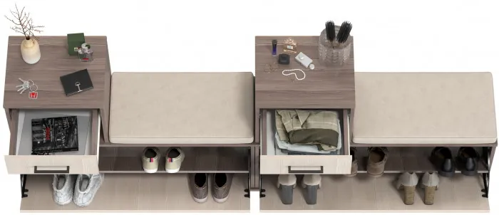 Лира ГК 2-0714+2-0714бод.тем/св Тумба под обувь, цвет бодега тёмный/бодега светлый, ШхГхВ 200х33х75,5 см., универсальная сборка