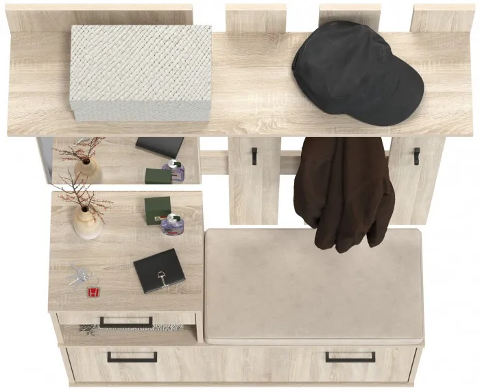 Лира ГК Прихожая 1 2-0714+2-3814 Тумба под обувь + Вешалка с зеркалом, цвет дуб сонома, ШхГхВ 100х33х185 см., универсальная сборка