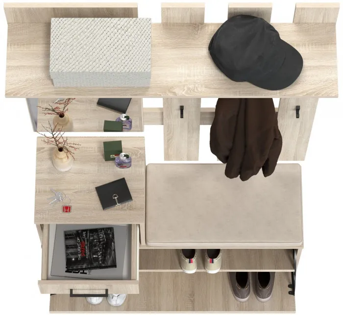 Лира ГК Прихожая 1 2-0714+2-3814 Тумба под обувь + Вешалка с зеркалом, цвет дуб сонома, ШхГхВ 100х33х185 см., универсальная сборка