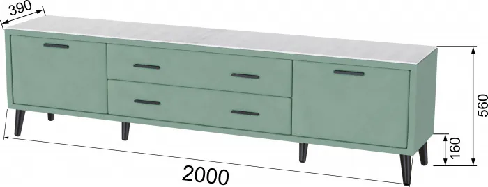 Тумба ТВ интерьерная 2,0 Пай мятный/мдф холст белый