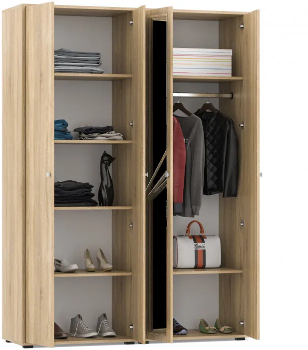 Камелия Шкаф 4-х створчатый, цвет дуб сонома, ШхГхВ 160х48х220 см., универсальная сборка, можно использовать как два отдельных шкафа