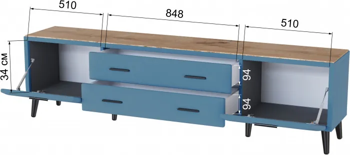 Тумба ТВ интерьерная 2,0 Пай светло-голубой/мдф дуб канадский