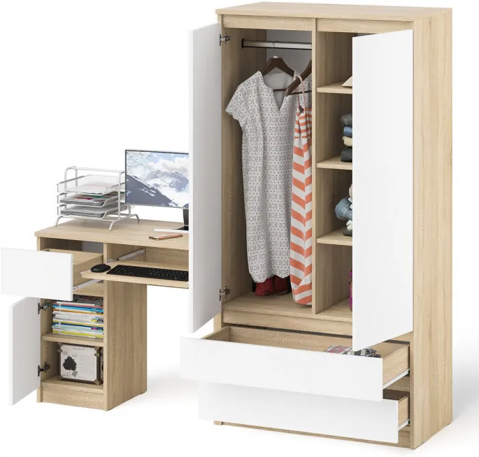 Мори компьютерный стол МС-1 левый + Шкаф МШ900.1, дуб сонома/белый