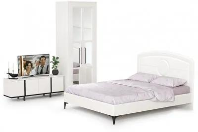 Валенсия Спальня № 25, цвет ЛДСП белый шагрень/чёрный/МДФ белый шагрень, ортопед есть, сп. м. 1600х2000 мм., б/м