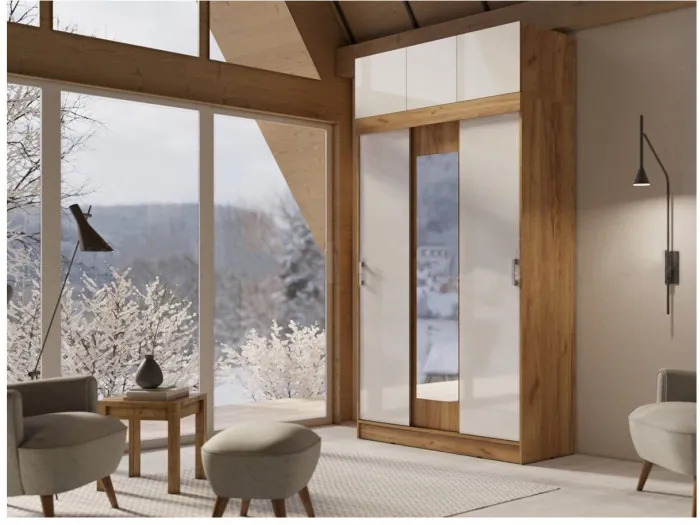 Басямиф Шкаф-купе с антресолью (Венге / дуб беленый)