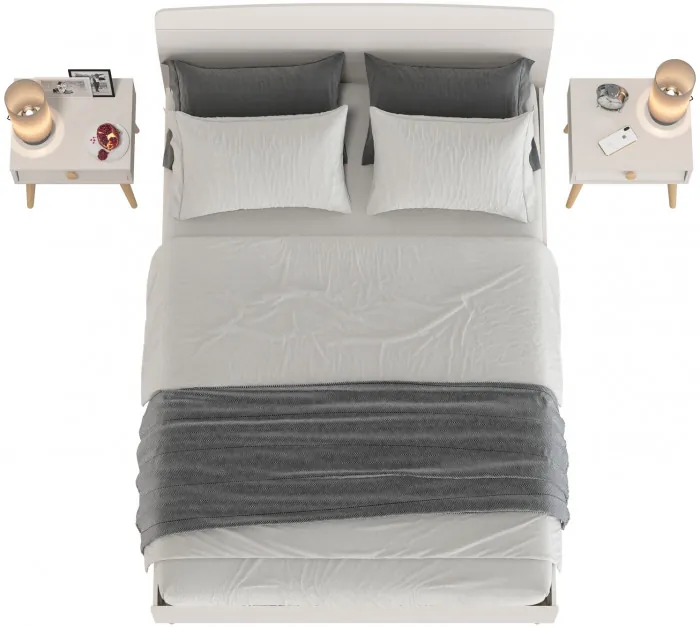 Афина Спальня Кровать 1400 + Две тумбы, цвет кашемир серый, ШхГхВ 144,6х210,2х95,7 + 2х45х37х45 см., сп.м. 1400х2000 мм., б/м, основание есть