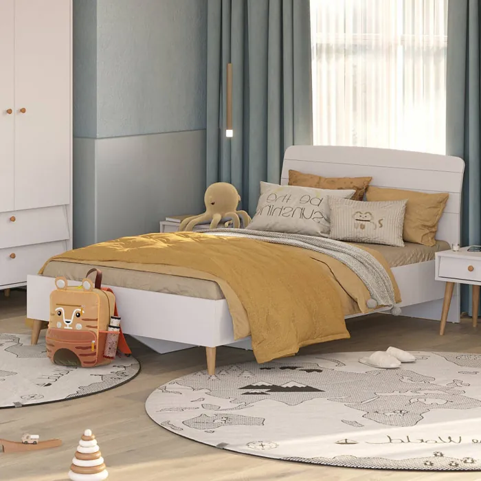 Афина Спальня 4-22911к.с. Кровать 1400, цвет кашемир серый, ШхГхВ 144,6х210,2х95,7 см., сп.м. 1400х2000 мм., б/м, основание есть - фанера, ножки: тик