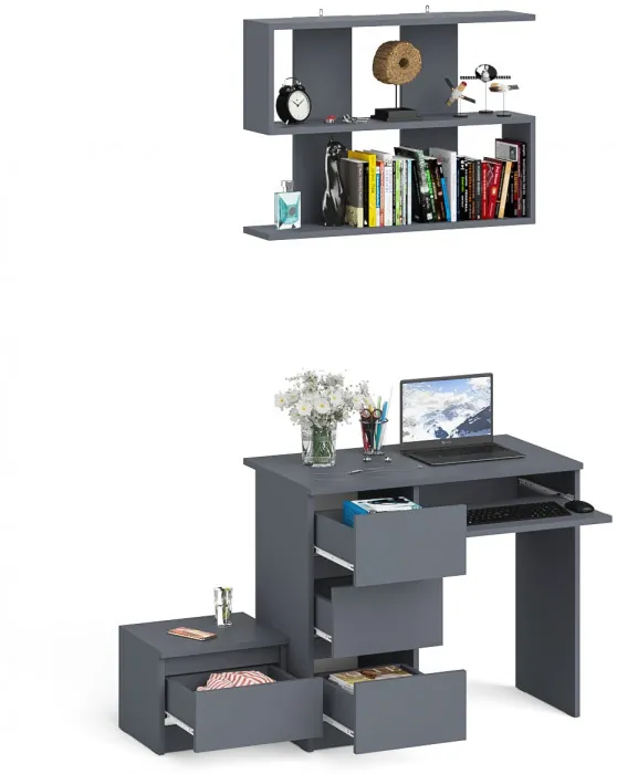 Мори компьютерный стол МС-6 левый + Тумба ТМП400.1 + Полка 900, графит