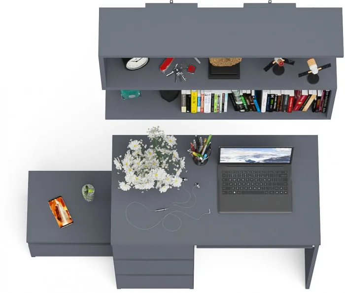 Мори компьютерный стол МС-6 левый + Тумба ТМП400.1 + Полка 900, графит