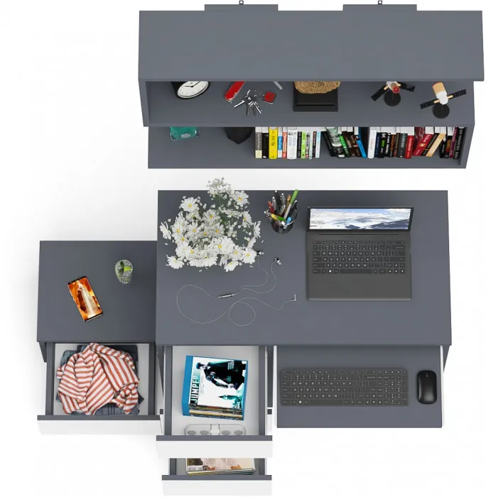 Мори компьютерный стол МС-6 левый + Тумба ТМП400.1 + Полка 900, графит/белый