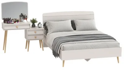 Афина Спальня Кровать 1400 + Трюмо, цвет кашемир серый, ШхГхВ 144,6х210,2х95,7 + 105х38,6х129 см., сп.м. 1400х2000 мм., б/м, основание есть