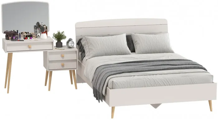 Афина Спальня Кровать 1400 + Трюмо, цвет кашемир серый, ШхГхВ 144,6х210,2х95,7 + 105х38,6х129 см., сп.м. 1400х2000 мм., б/м, основание есть