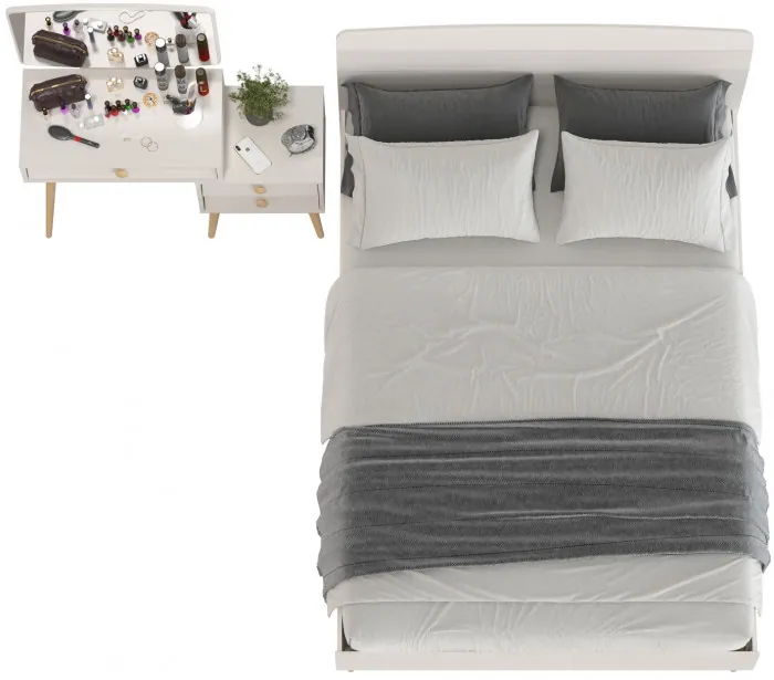 Афина Спальня Кровать 1400 + Трюмо, цвет кашемир серый, ШхГхВ 144,6х210,2х95,7 + 105х38,6х129 см., сп.м. 1400х2000 мм., б/м, основание есть