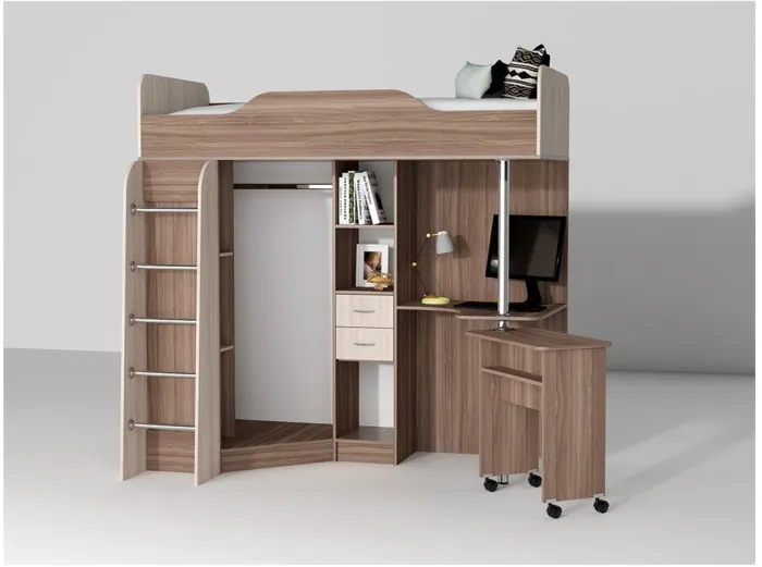 Кровать-чердак Бриз-1 80х190 (Дуб Крафт Золотой / Камень Темный)