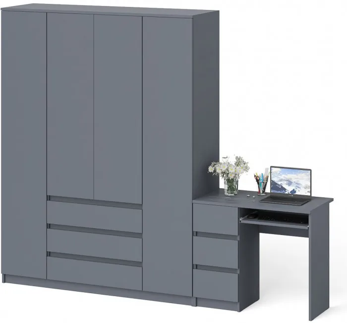 Мори компьютерный стол МС-6 левый + Шкаф МШ1600.1, графит