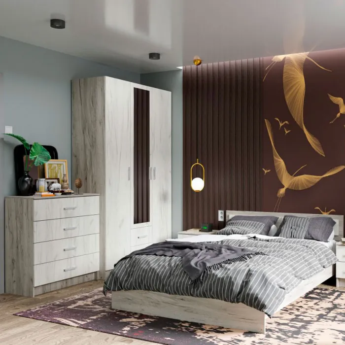 ГАРМОНИЯ ШК 601 М шкаф 3х створчатый  (1,2х2,2х0,5) дуб крафт белый/дуб крафт серый