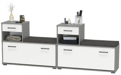 Лира ГК 2-0714+2-0714графбел Тумба под обувь, цвет графит/белый, ШхГхВ 200х33х75,5 см., универсальная сборка